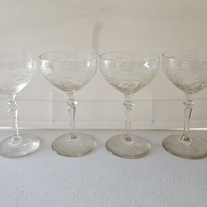 USED 4 Champagne Glasses Cut Floral